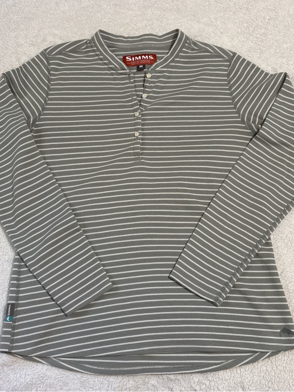 Simms Women’s Drifter Henley Stripe Granite Long Sleeve Size M Drirelease Fabric